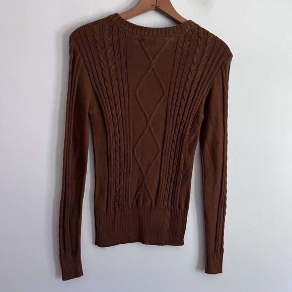 Peruvian Connection Pima Cotton Cable Knit Brown Amber Sienna Pullover Sweater - Picture 5 of 8